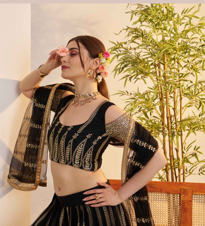 RAAG VARNAM Black Net Fabric Semi-Stiched Lehenga for Women & un-stich blouse - Image 4